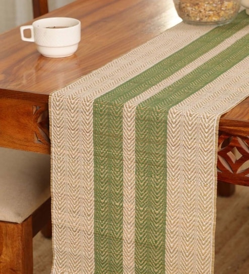 Natural Grass Handmade Heat Resistant Olive Green & Off-white 6 Seater (12x72inches) Table Runner