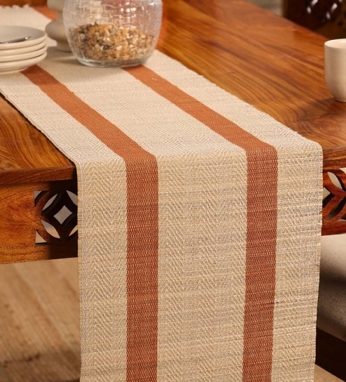 Natural Grass Handmade Heat Resistant Rust & Off-white 4 Seater (12x60inches) Table Runner