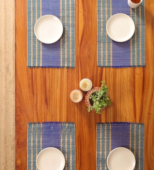 Natural Grass Handmade Heat Resistant Teal & Cobalt Blue  4 Seater Set of 4 (12x18inches) Table Placemats