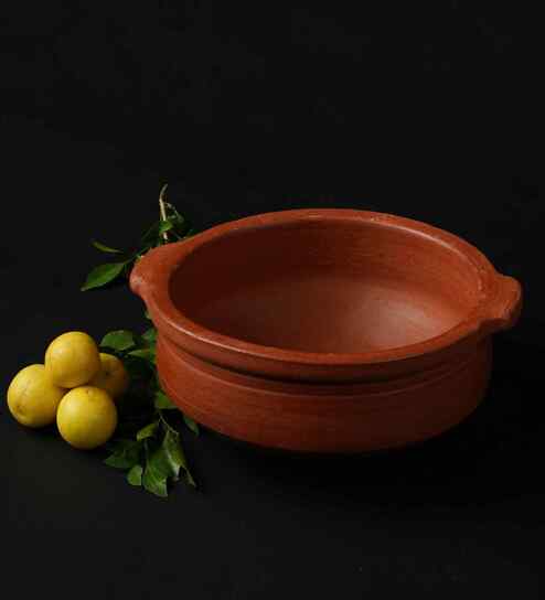 Natural Hand Made Pre Seasoned Red Clay Curry Pot, Handi Small Size (Large) (10 Inch)