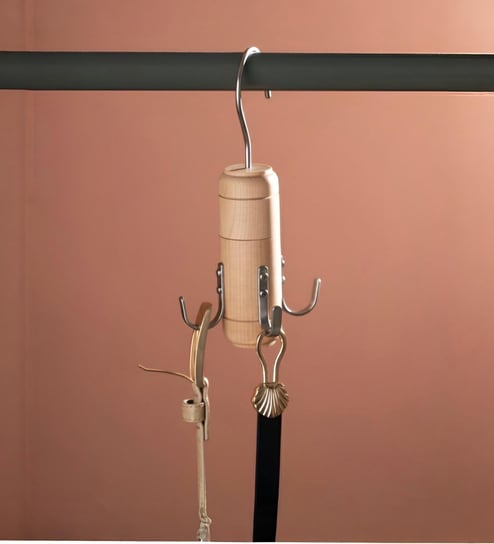 Natural Lotus Wood Belt and Scarf Hanger with 360 Swivel Hook Slim Space-Saving Wardrobe Organizer