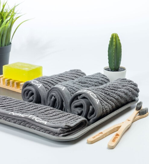 Steel Grey Fluffy Zero Twist 100% Cotton Solid Face Towel - Pack of 4