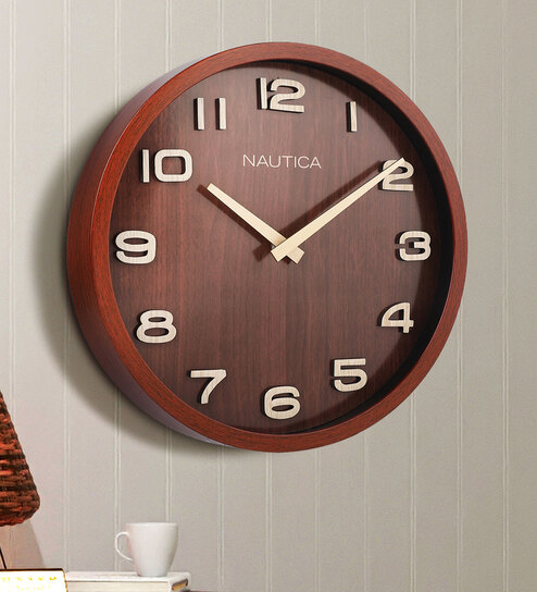 Mahogany Wood Finish Modern Wall Clock with Quartz Silent Sweep Technology