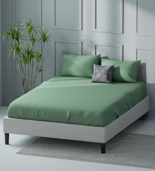 Aqua Green 100% Cotton Solid Super King Size Bedsheet With 2 Pillow Covers