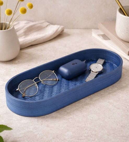 Navy Blue Bamboo Oval Organizer
