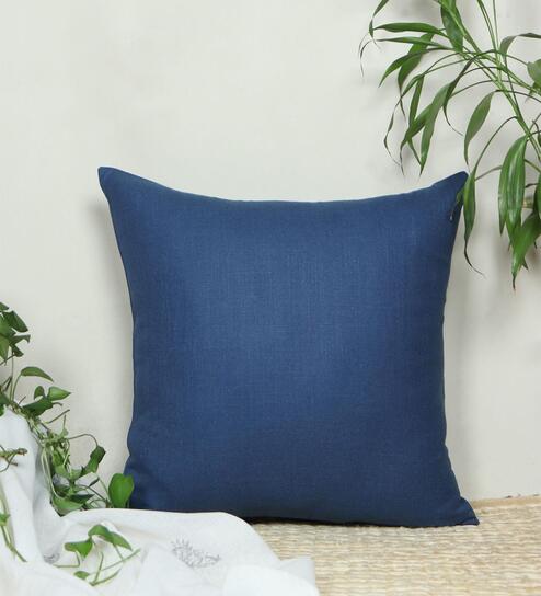 Navy Blue Cotton Blend Solid 24x24 inches Cushion Covers (1pc) by Zeba