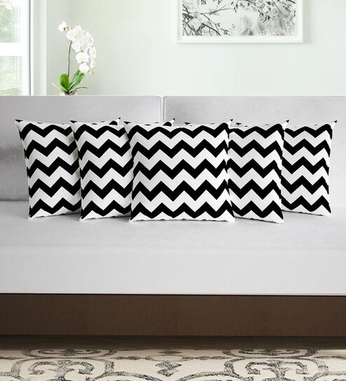 Navy Blue Microfiber Abstract 16X16 Inches Cushion Covers Set Of 5