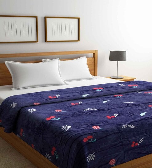 Navy Blue Microfiber Abstract 250 GSM Double Blanket