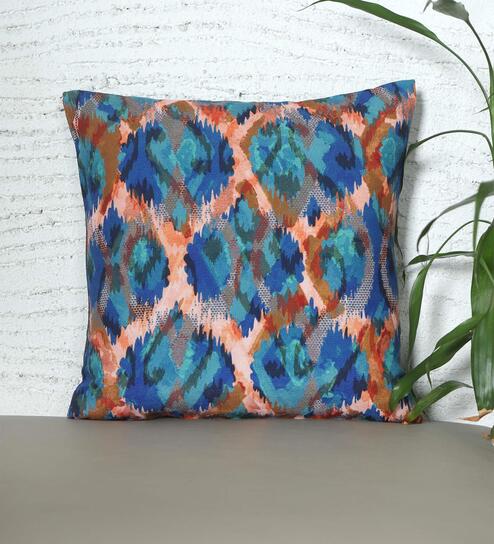Navy Blue Poly Cotton Abstract 16x16 inches Cushion Covers (1pc) by Zeba