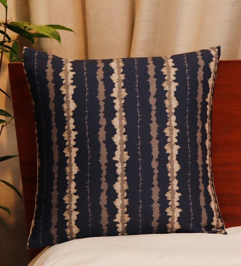 Blue Abstract Poly Canvas 16 x 16 Inch Cushion Cover by Zeba