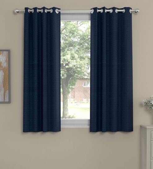 Navy Blue Polyester Solid 5 Ft  Semisheer Eyelet 2 Window Curtains By Rosarahome