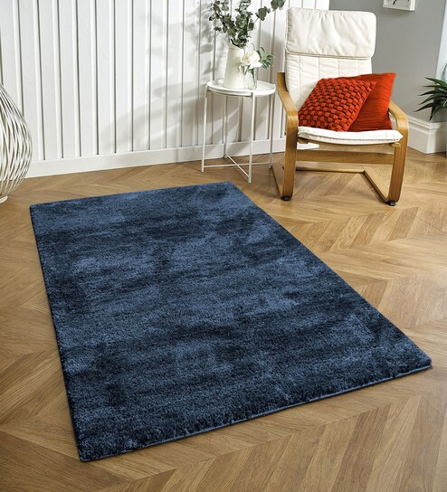 Navy Blue Solid Microfiber 6 X 7 Feet Tufted Carpet
