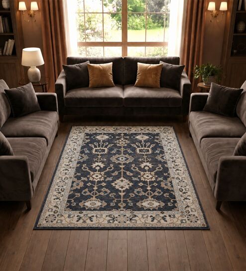 Navy Blue Traditional PP Heatset 5 x 7 Feet Machine -Made Carpet-image-44