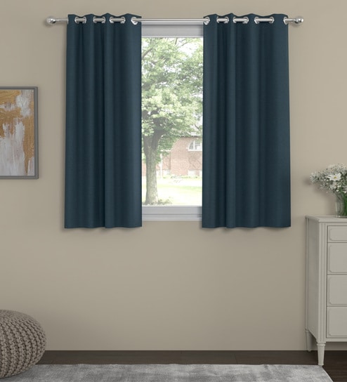 Navy Blue Velvet Solid 5ft Regular Eyelet Window Curtains (2 Pc)