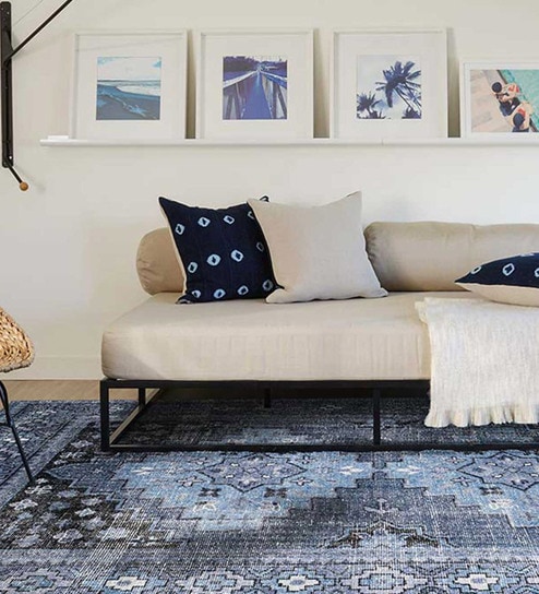 Navy Blue Persian Wool & Cotton 4 ft x 6 ft Hand Knotted Carpet
