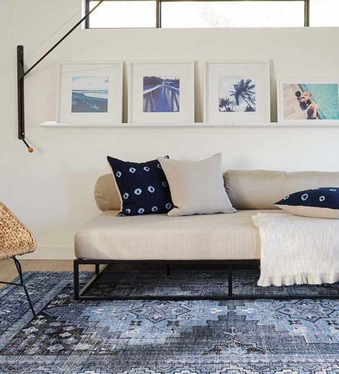 Navy Blue Persian Wool & Cotton 5 ft x 7 ft Hand Knotted Carpet
