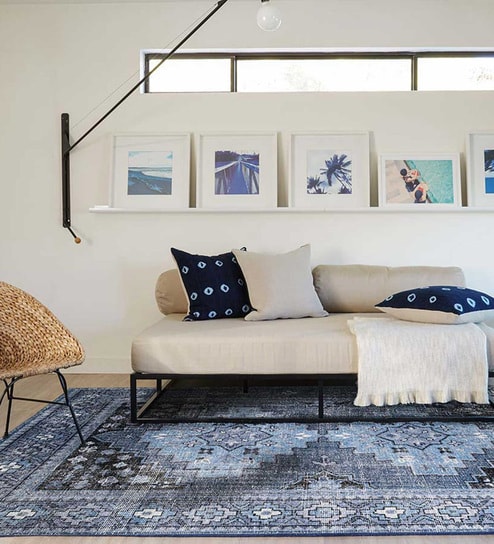 Navy Blue Persian Wool & Cotton 8 ft x 10 ft Hand Knotted Carpet