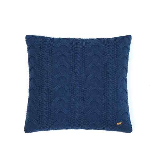 Navy Melange 100% Cotton Classical 18X18 Inches Knitted Cushion Cover