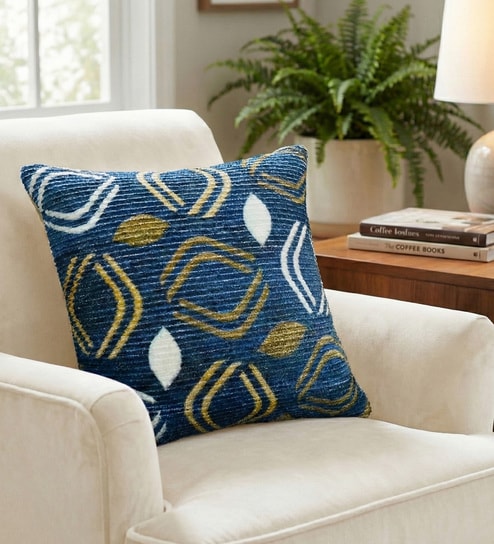 Navy Polyester Abstract 18x18 inches Cushion Cover