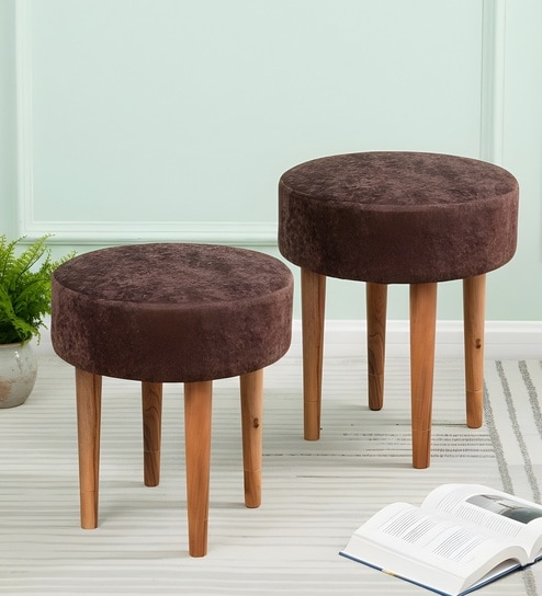 Nayla Stool Set Of 2 In Caramel Brown Sparkle Colour