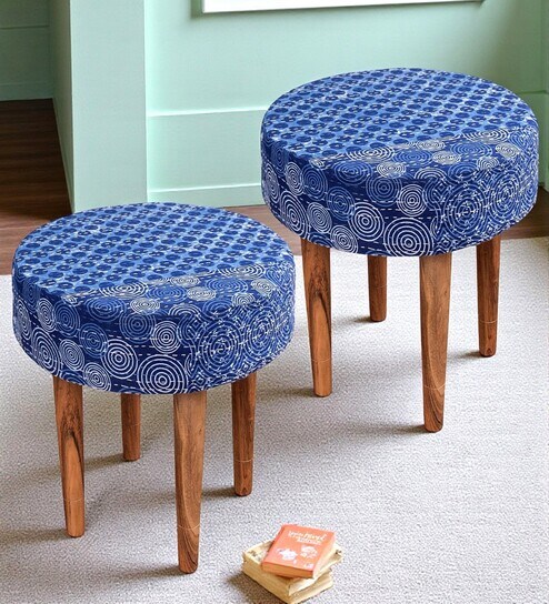 Nayla Stool Set Of 2 In Indigo Colour