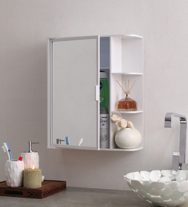 Buy Acrylic White 7 Compartment Bathroom Cabinet With Mirror (L: 16, W ...