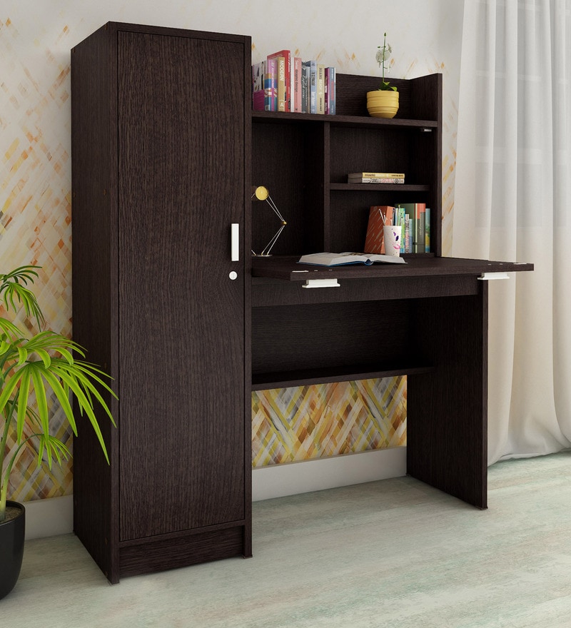 Buy Nakamura Study Table With Cabinet In Dark Brown Finish By