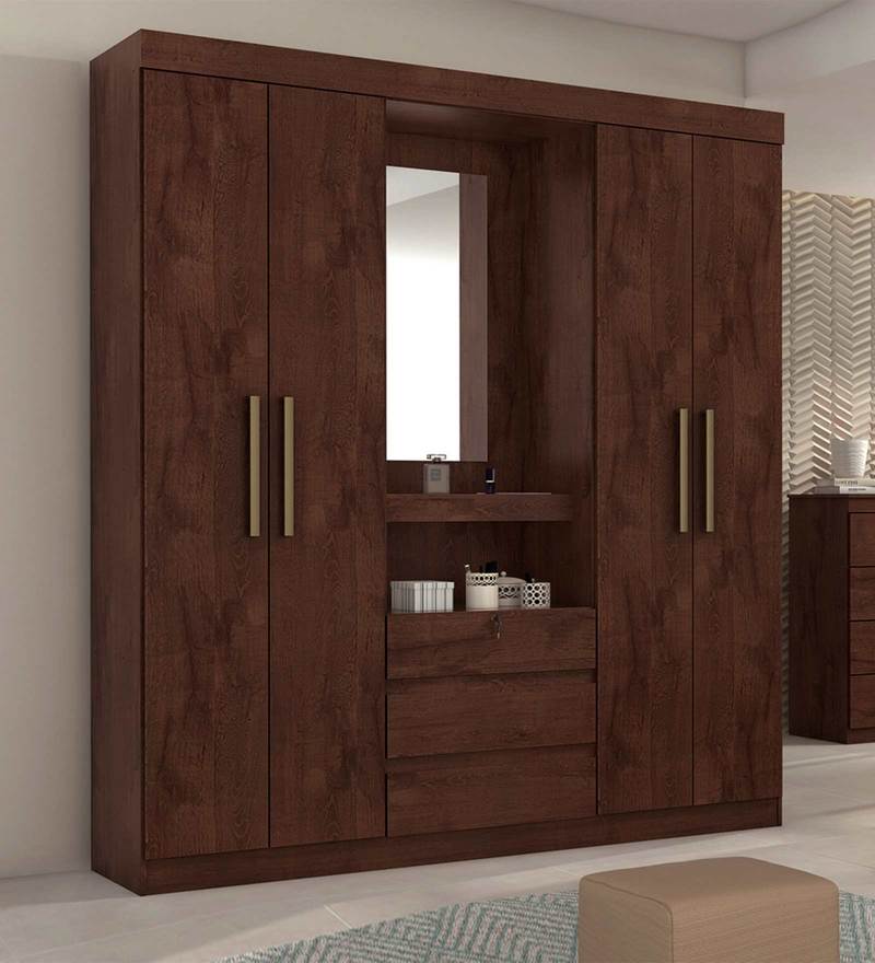 Buy Natalia 4 Door Wardrobe in Light Walnut Colour by Evok Online 4