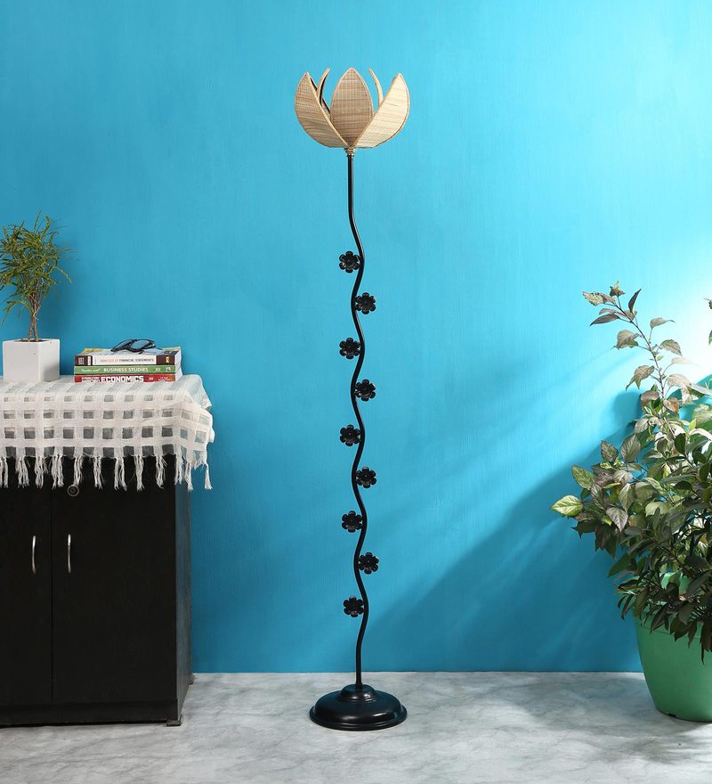 Buy Natural Bamboo Shade Floor Lamp with Black Base by New Era Online