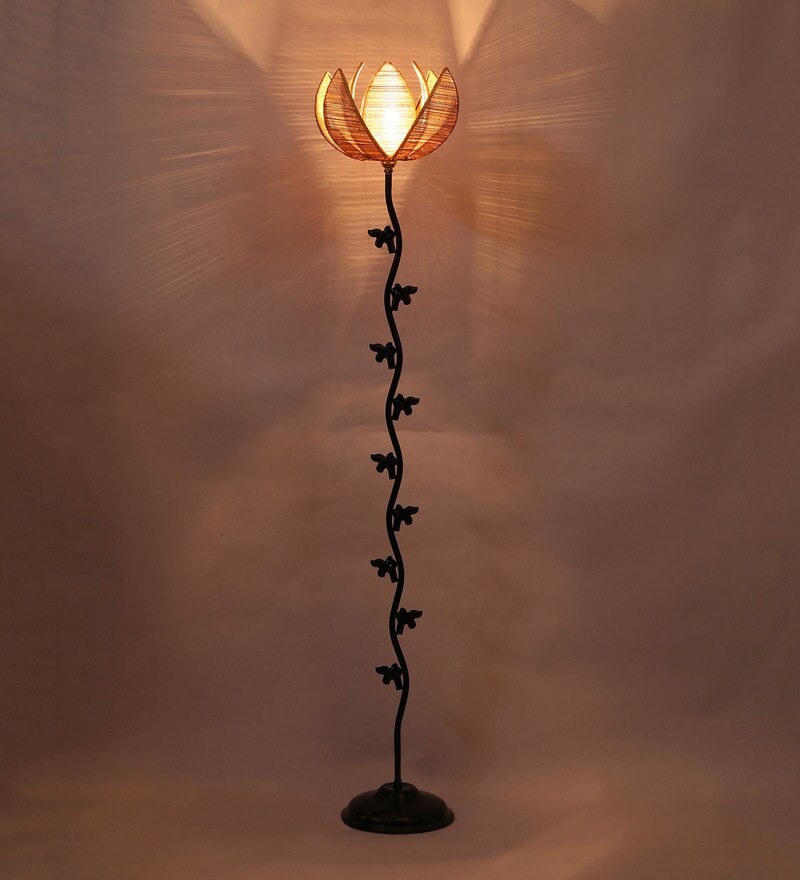 Buy Natural Bamboo Shade Floor Lamp with Black Base by New Era Online