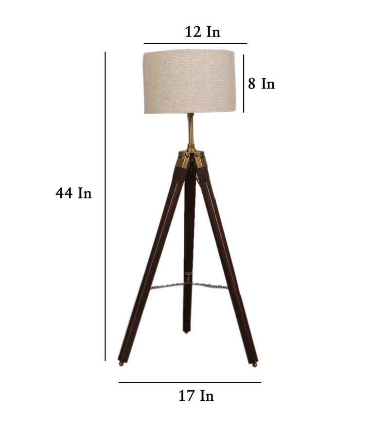 Buy Natural Linen Shade Tripod Floor Lamp With Mango wood Base By