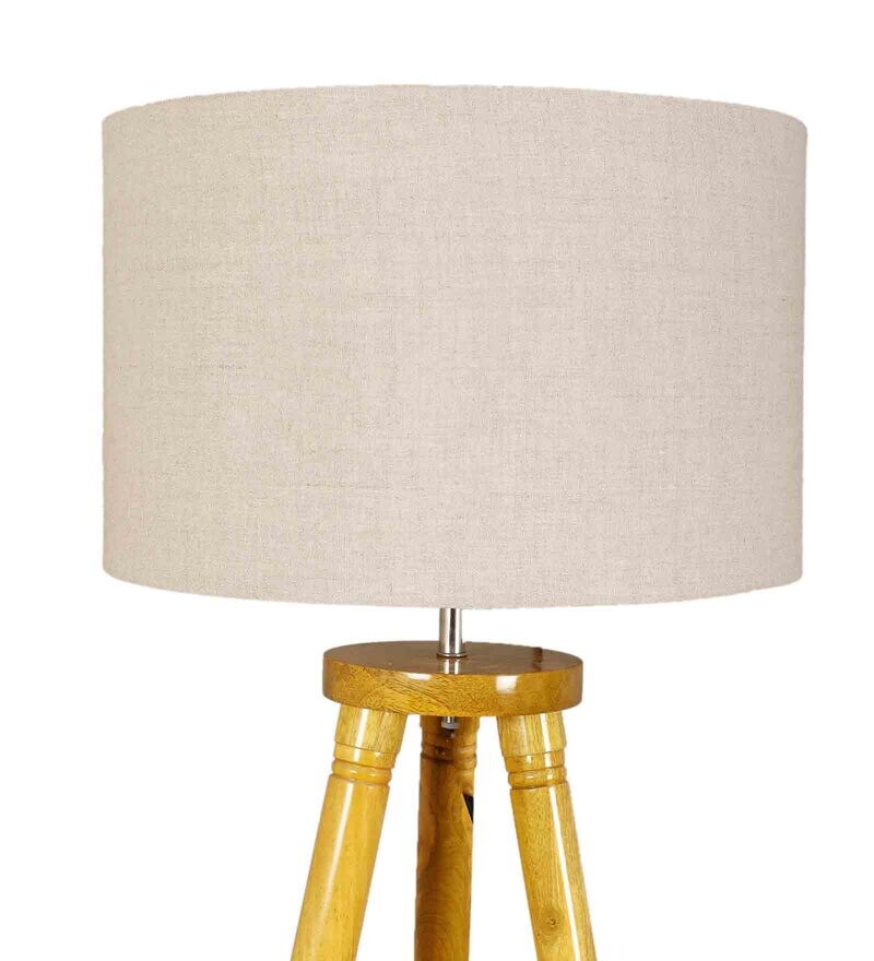 Buy Natural Linen Shade Floor Lamp with Yellow Base by Pristine