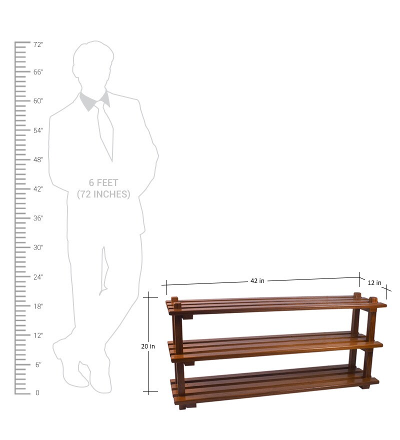 Buy Natural Teak Shoe Rack in Teak Natural finish by RYC Furniture