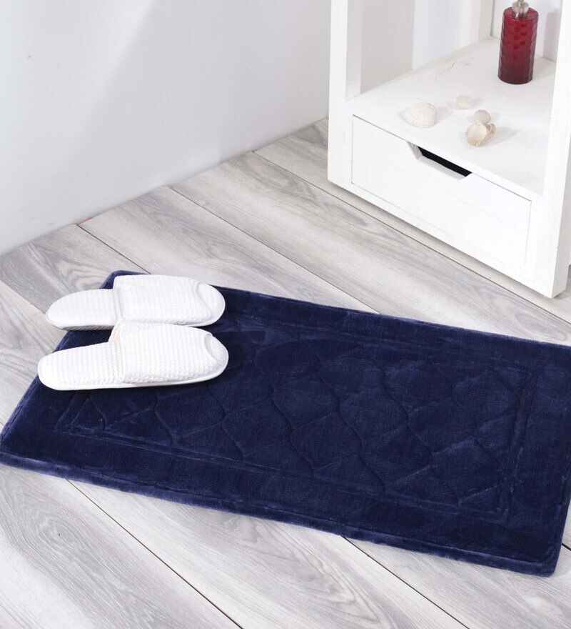 Buy Navy Blue Abstract Polyester 31x20 Inches AntiSkid Memory Foam Bath