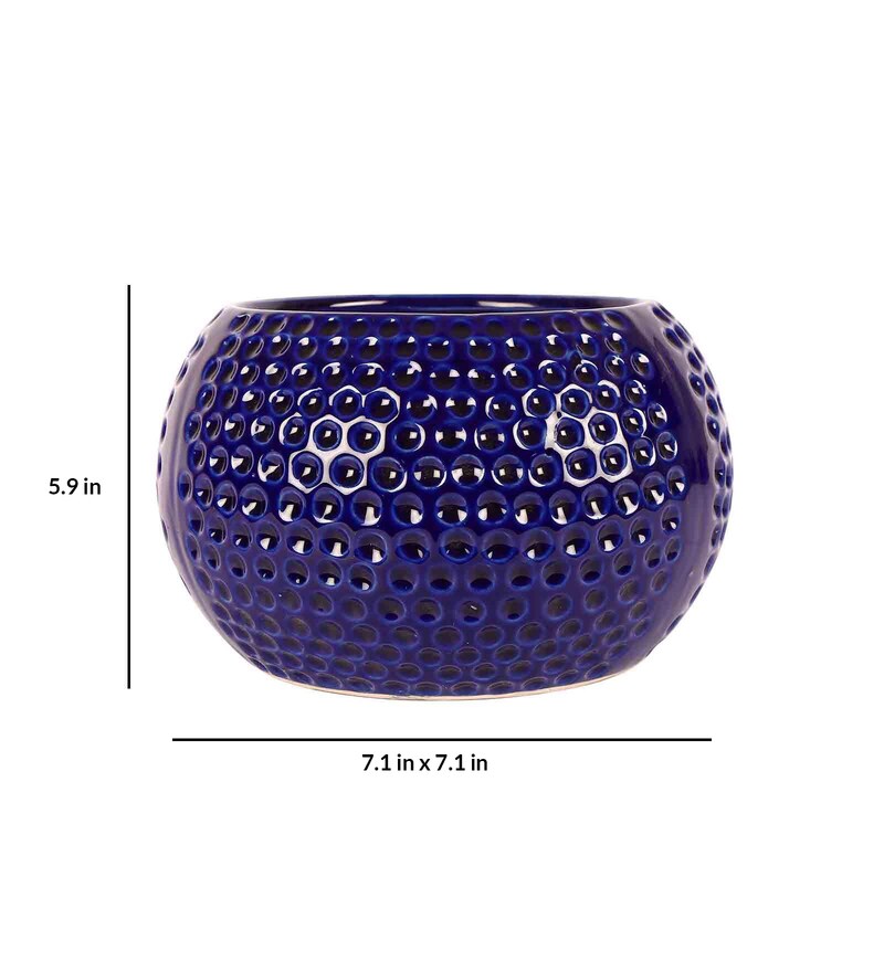 Buy Navy Blue Ceramic Big Dot Bowl Planter by Justoriginals Online