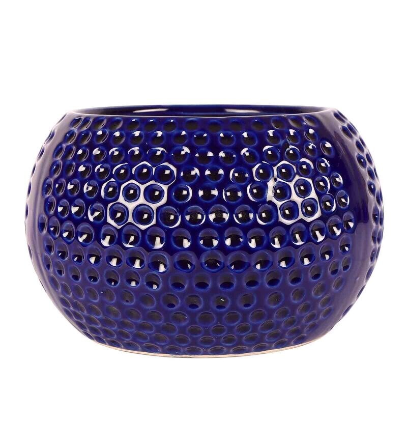 Buy Navy Blue Ceramic Big Dot Bowl Planter by Justoriginals Online