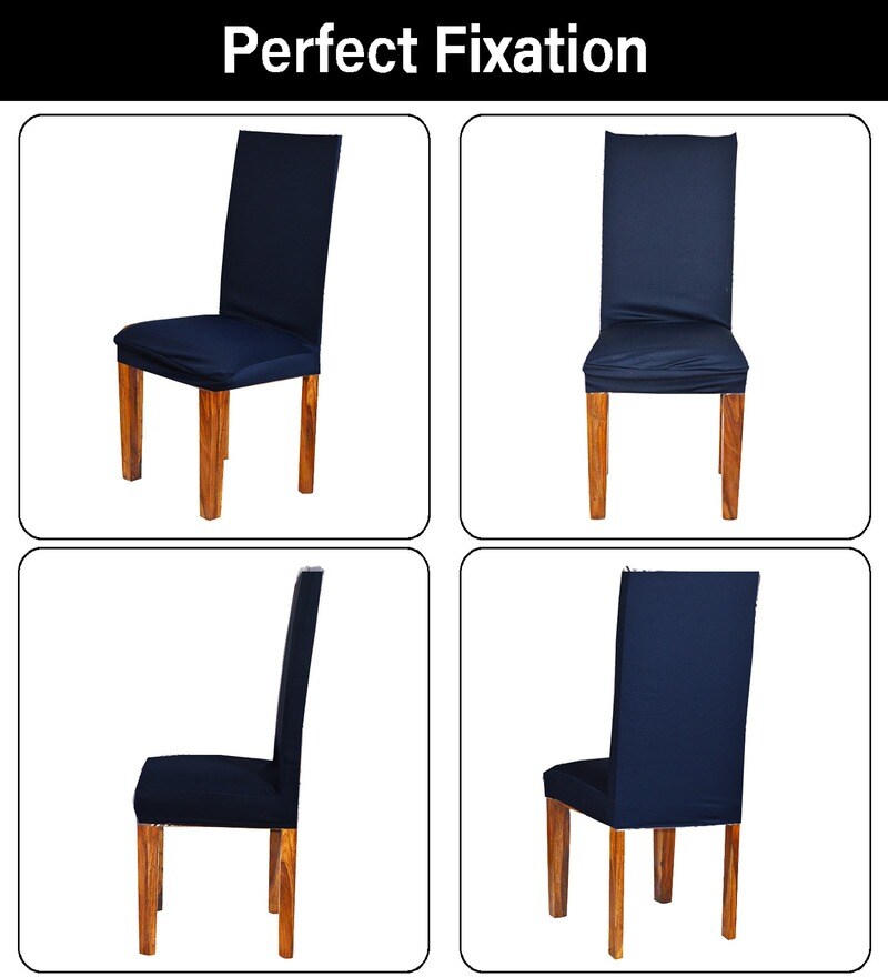 Buy Navy Blue Polyester Plain Solid 38x14 Inches Chair Cover (Set of 4