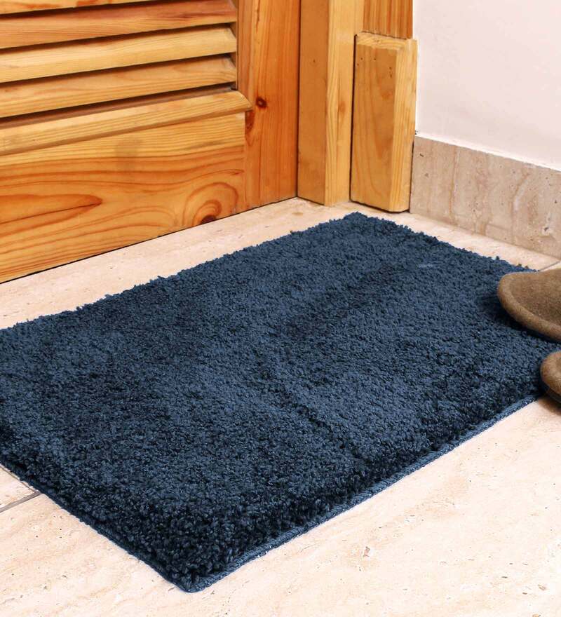 Buy Navy Blue Solid Microfibre 24x16 Inches AntiSkid Bath Mat by Luxe