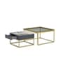 Naples Italian Glass & Stone Top Nesting Coffee Table Set of 2 In Gold Finish