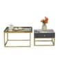 Naples Italian Glass & Stone Top Nesting Coffee Table Set of 2 In Gold Finish