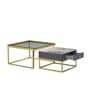 Naples Italian Glass & Stone Top Nesting Coffee Table Set of 2 In Gold Finish