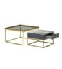 Naples Italian Glass & Stone Top Nesting Coffee Table Set of 2 In Gold Finish