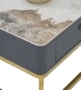 Naples Italian Glass & Stone Top Nesting Coffee Table Set of 2 In Gold Finish