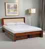 Narvik Sheesham Wood Queen Size Bed In Honey Oak  Finish Drawer Storage