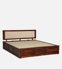 Narvik Sheesham Wood Queen Size Bed In Honey Oak  Finish With Hydraulic Storage