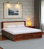 Narvik Sheesham Wood Queen Size Bed In Honey Oak  Finish With Hydraulic Storage