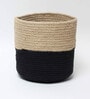 (1Pc) Black & Beige Jute Handwoven Multipurpose Planter & Storage Basket