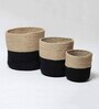 Set Of 3 Black & Beige Jute Handwoven Multipurpose Planter & Storage Basket