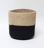 (1Pc) Black & Beige Jute Handwoven Multipurpose Planter & Storage Basket