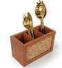 Natural Bamboo & Acacia Wood 3-Part Spoon & Cutlery Holder